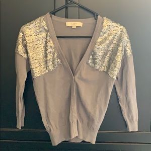 Fun LOFT grey cardigan with sequins